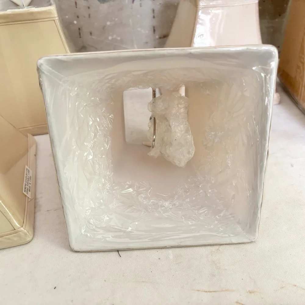 Pottery Barn Set of Four Chandelier Shades, Square Silk Ivory